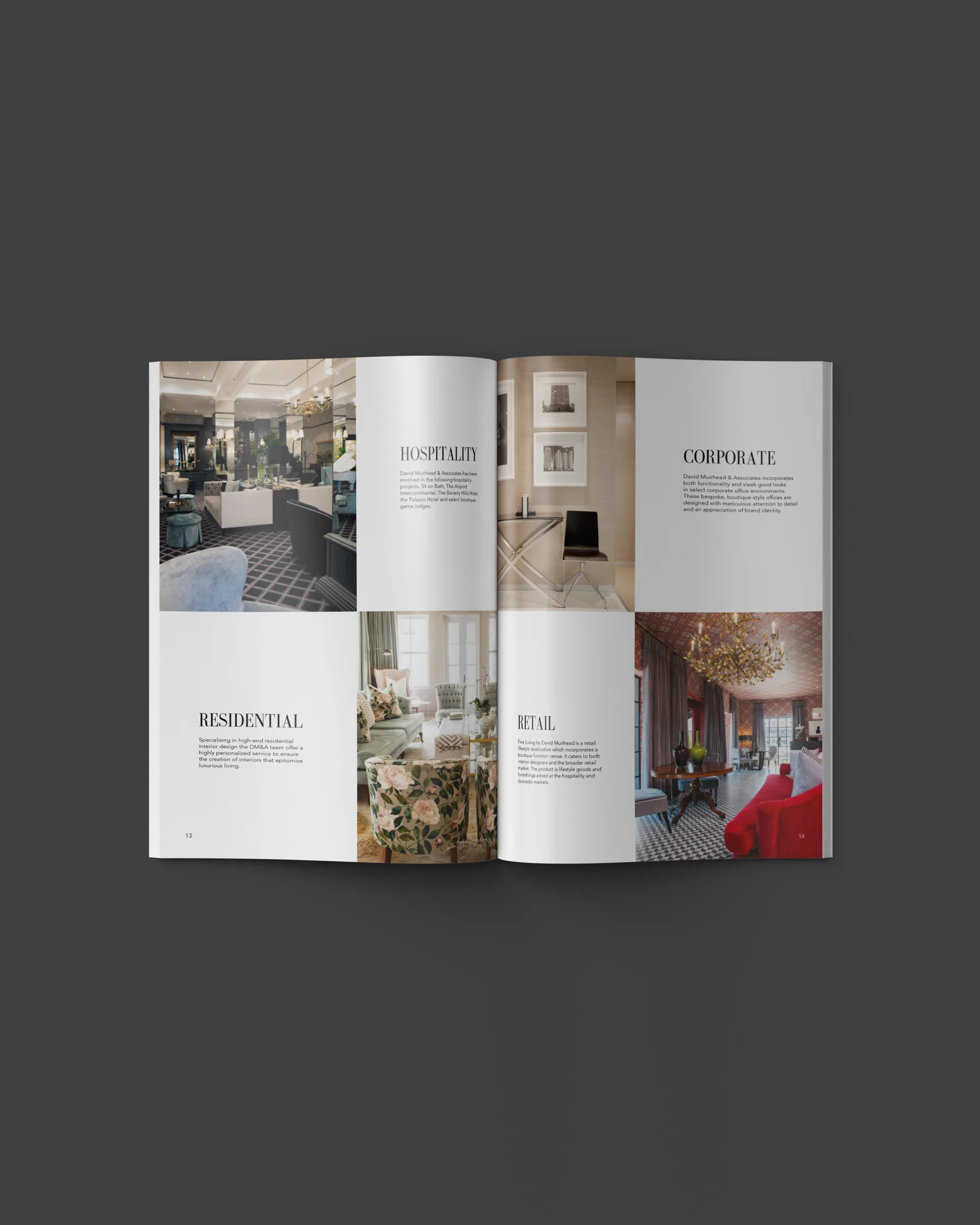 A hotel restaurant in the book: red patterned walls, white linen, chequered marble floor.