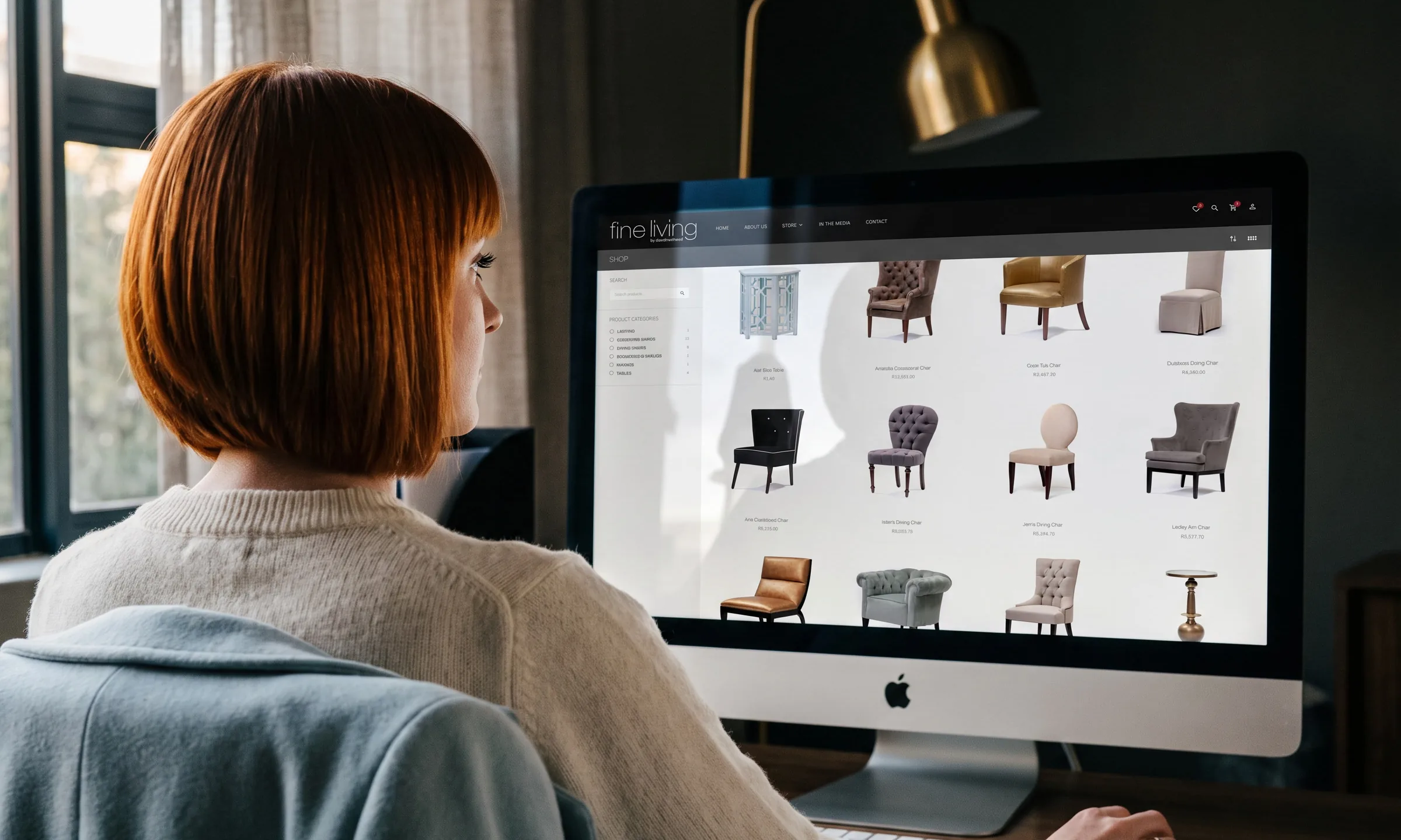 The shop’s chair grid on a desktop screen in a warm, dark room.