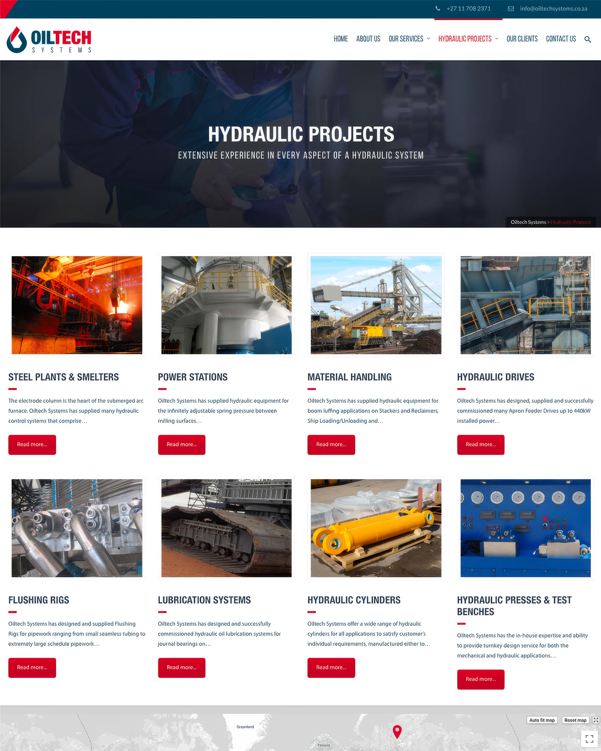 The Hydraulic Projects page from its top: eight kinds of project, two rows of four.