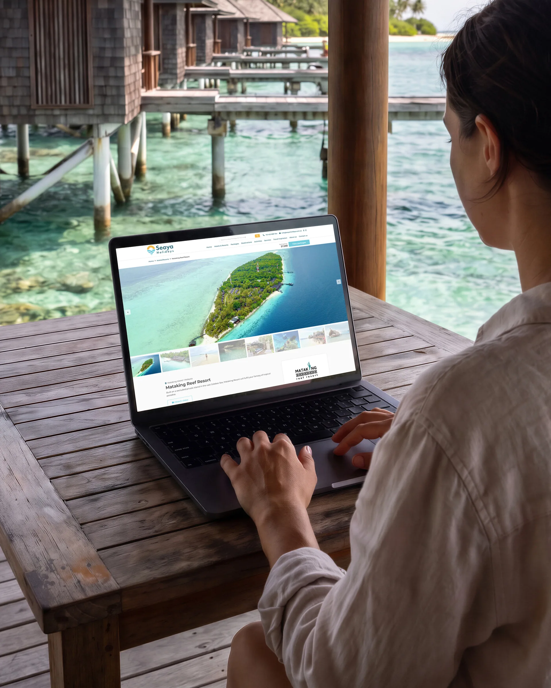 The booking form over a resort page: dates, package, extra days, adults, children.