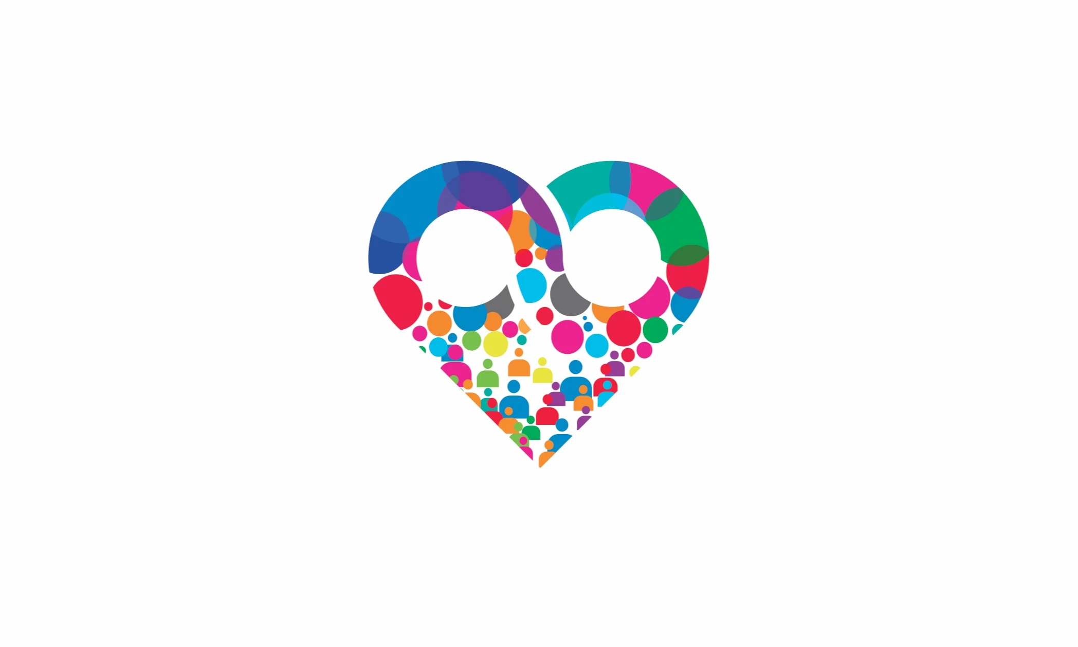 The heart alone on white, its figures in many colours.