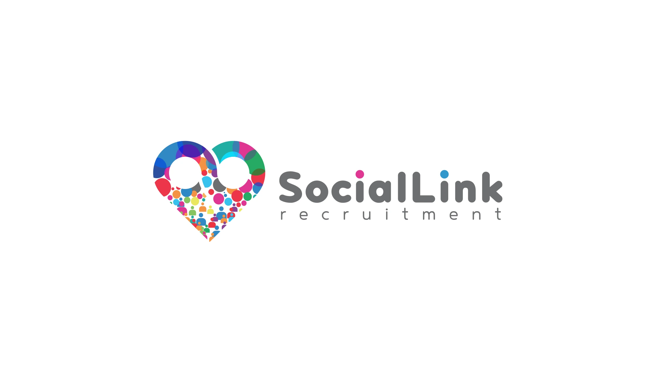 The lockup on white: the heart of many-coloured figures beside the grey wordmark.