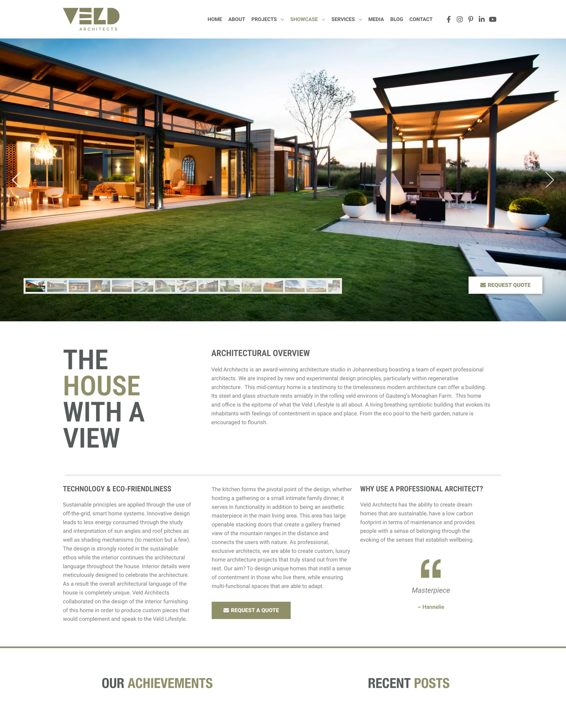 The House with a View’s page: its photograph first, then the overview and the architect’s notes.