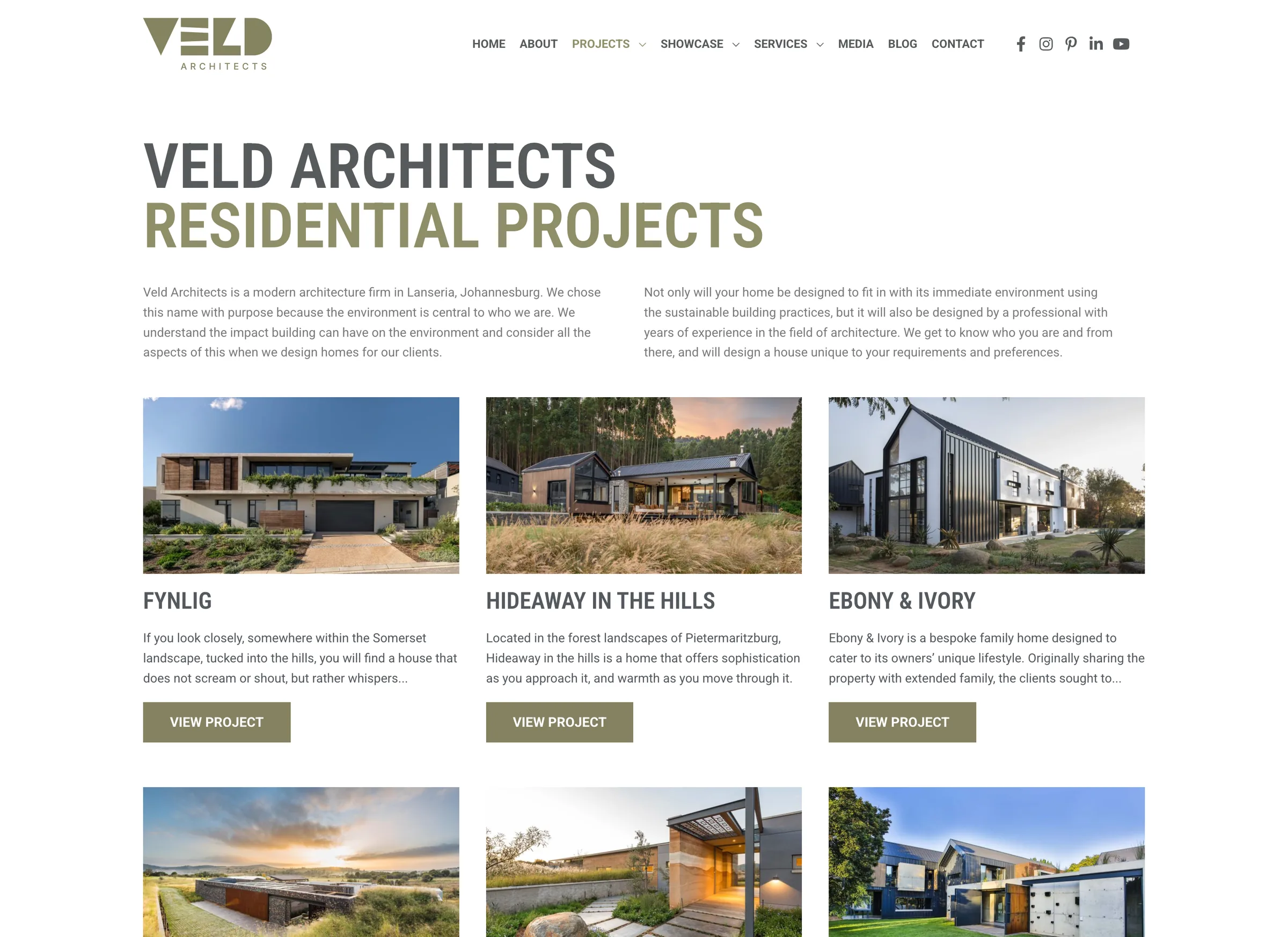 A close crop of the home page’s grid of houses: six finished houses, edge to edge.