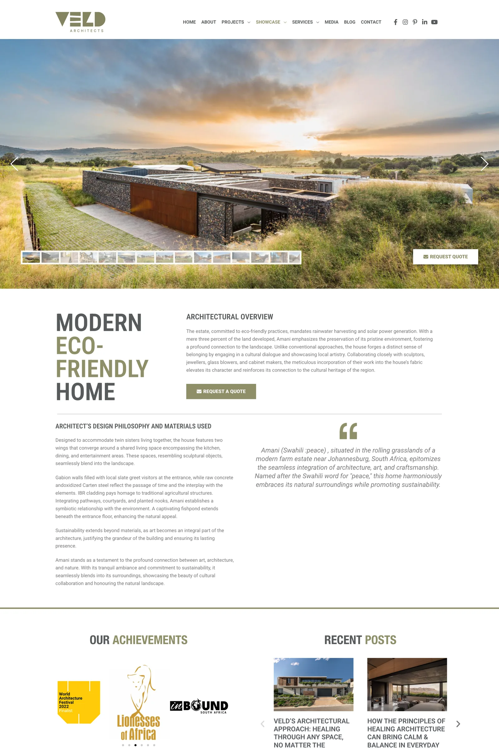 One house’s page: a full-width photograph first, the architect’s reasoning further down.