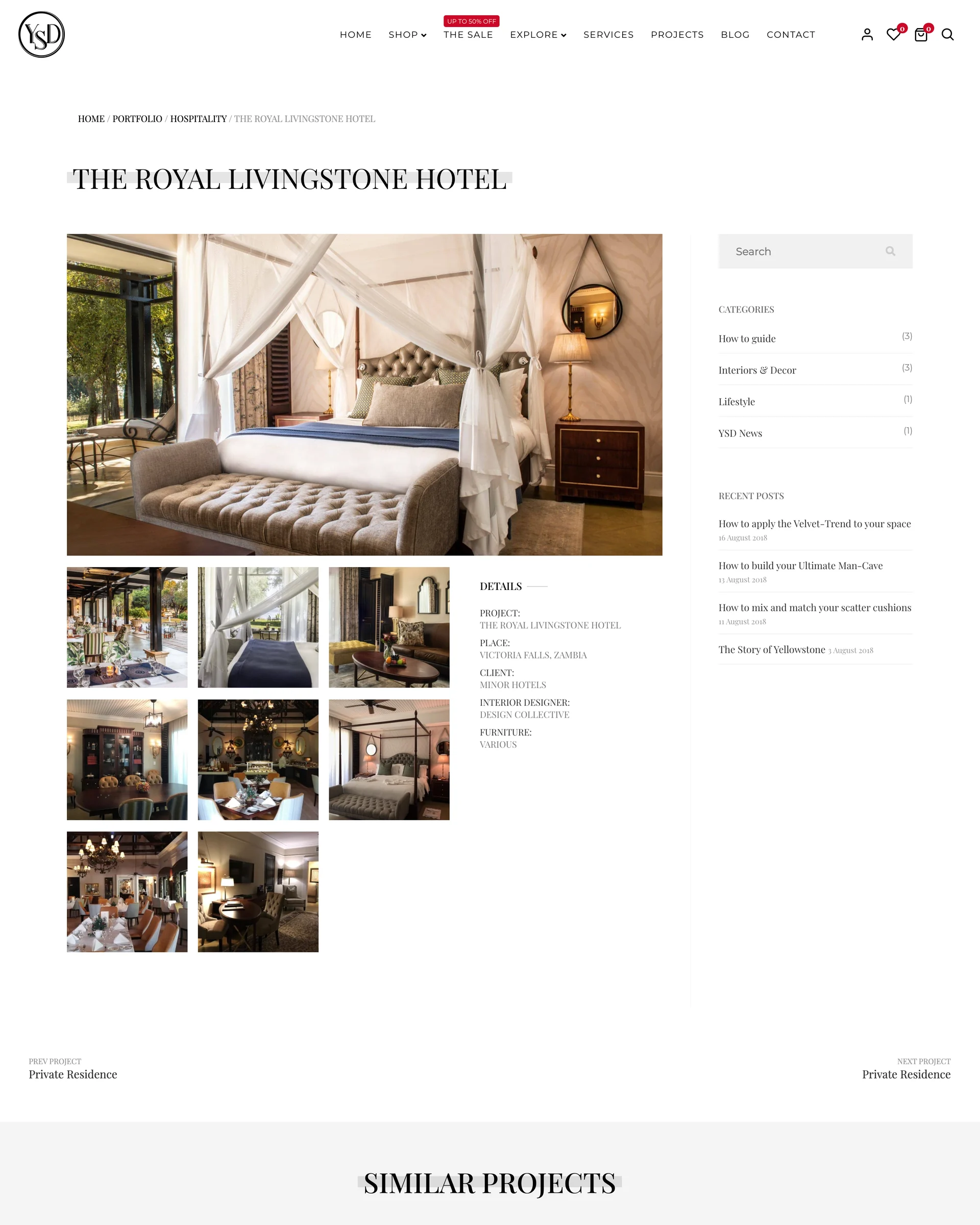 The Projects page on a laptop: a covered hotel terrace across the top.